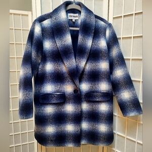 Steve Madden Brushed Plaid Oversized Blue Jacket, sz XS